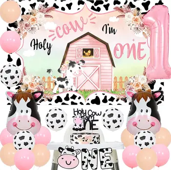 Украшения на 1-й день рождения коровы для девочек, Святая Корова, я один, Фон, стульчик для кормления, баннер, Абрикосовые шары для фермы, принадлежности для скотного двора