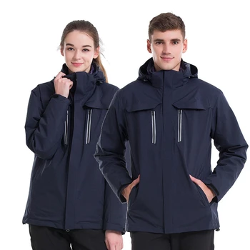 Уличное ветрозащитное теплое водонепроницаемое пальто 3 в 1 для мужчин и женщин, одежда для пеших прогулок, Рыбалки, катания на лыжах, зимний толстый флисовый пуховик, съемный