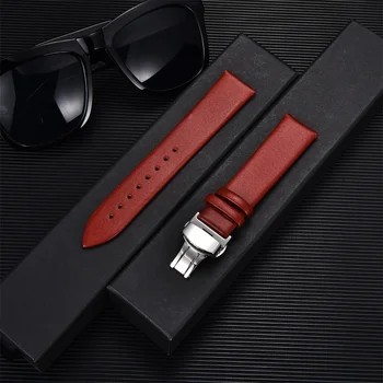 Ультратонкий ремешок из натуральной кожи 16 мм, 18 мм, 20 мм, 22 мм с автоматической застежкой-бабочкой для Samsung Galaxy Watch 4 ремешка для часов