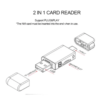 Устройство чтения карт памяти USB-C Type C /USB 2.0 to NM Nano TF Micro-SD Card Reader для мобильных телефонов и ноутбуков Huawei