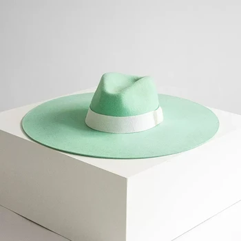 Фирменная дизайнерская шляпа с широкими полями, шляпа для вечернего платья из 100% шерсти, фетровая шляпа зеленого цвета из Италии