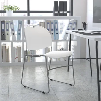 Флэш-мебель серии HERCULES весом 880 фунтов Вместительный белый ультракомпактный стул с рамой, покрытой серебристой пудрой