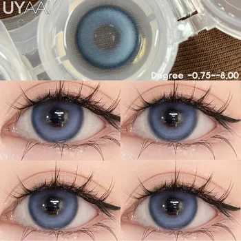 Цветные контактные линзы UYAAI с Диоптриями Цветные линзы Korea Blue Eyes Линзы Для глаз Натурального цвета Черные Линзы Для Глаз Коричневого цвета