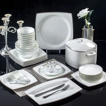 Цзиндэчжэньский керамический европейский набор посуды высокого качества, чаша, тарелка, домашний костяной фарфор, комбинация серебряных краев тарелки