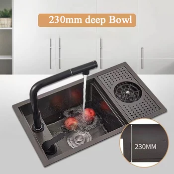 Черная скрытая кухонная раковина с крышкой для раковины, скрытая кухонная раковина небольшого размера из нержавеющей стали с мойкой для чаш