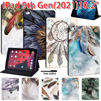 Чехол для iPad 9-го поколения 10,2-дюймовый Планшет 2021 года, Складная подставка-фолио, чехол-книжка для ipad 9-го поколения с рисунком из перьев