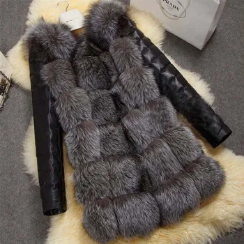 Шерстяное пальто из искусственной кожи с рукавом средней длины, меховая женская одежда