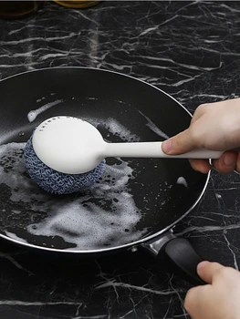 Щетка для мытья посуды с длинной ручкой, шариковая щетка из стальной проволоки, шарик для уборки кухни, щетка для мытья посуды в домашних условиях