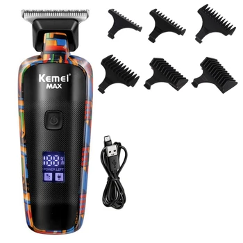 Электрическая машинка для стрижки волос Kemei, USB Перезаряжаемая Машинка для стрижки волос Для мужчин, Печатный станок для стрижки волос с Граффити, Профессиональный Триммер