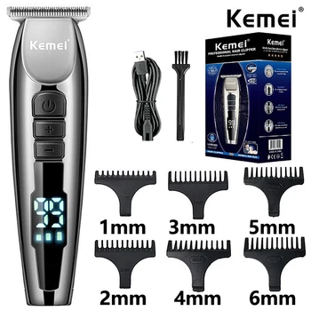 Электрическая машинка для стрижки волос Kemei LCD, Профессиональная бритва, Машинка для стрижки бороды 0 мм, USB-аккумуляторная 3-ступенчатая регулировка