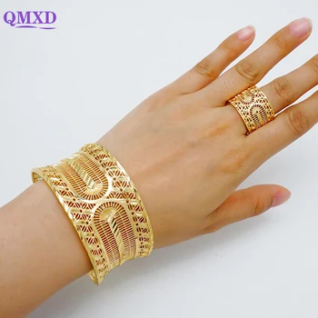 Эфиопские браслеты-манжеты из меди Золотого цвета Дубая и кольцо Для Марокканского Браслета, Африканский Индийский браслет, ювелирные изделия, Шарм, подарки